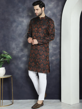 Men Bronze Silk Blend Straight Kurtas