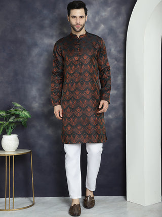 Men Bronze Silk Blend Straight Kurtas