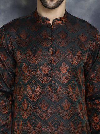 Men Bronze Silk Blend Straight Kurtas