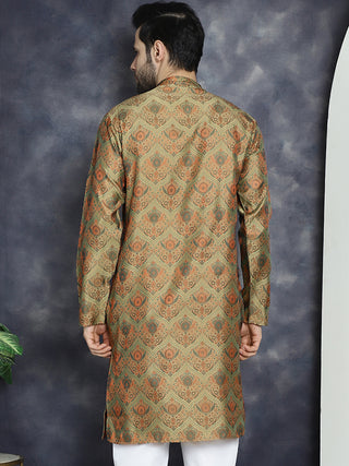 Men Golden Silk Blend Straight Kurtas