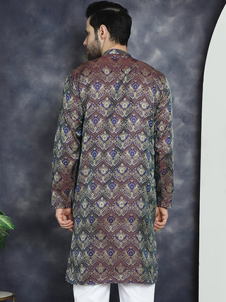 Men Purple Silk Blend Straight Kurtas