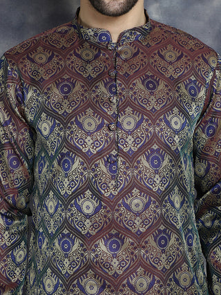 Men Purple Silk Blend Straight Kurtas