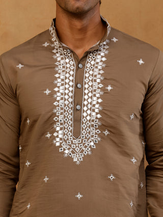 Men's Silk Embroidered Kurta