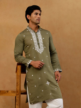 Men's Silk Embroidered Kurta
