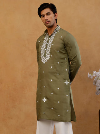 Men's Silk Embroidered Kurta