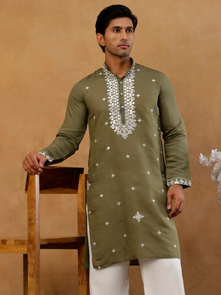 Men's Silk Embroidered Kurta