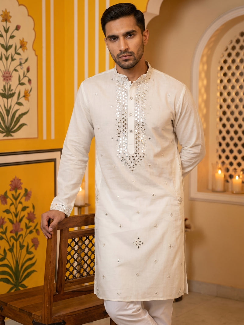 Men's Embroidered & Mirror Work Kurta.