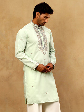 Men's Silk Blend Embroidered Kurta