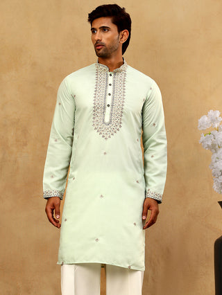 Men's Silk Blend Embroidered Kurta