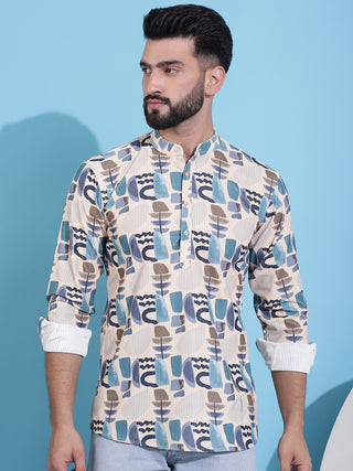 Men Printed Corduroy Short Kurta