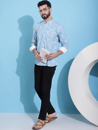 Men Printed Corduroy Short Kurta