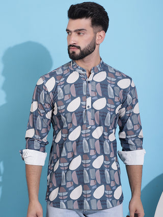 Men Printed Corduroy Short Kurta