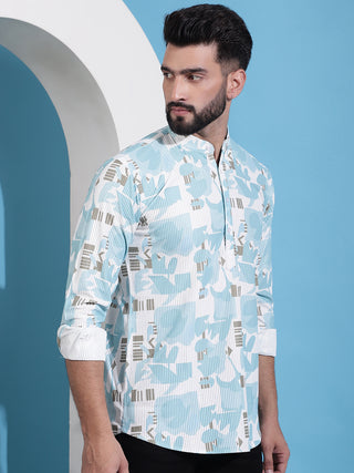 Men Printed Corduroy Short Kurta