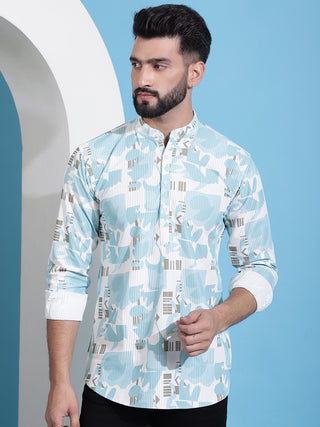 Men Printed Corduroy Short Kurta