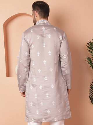 Men's Grey Chikankari Embroidered Kurtas