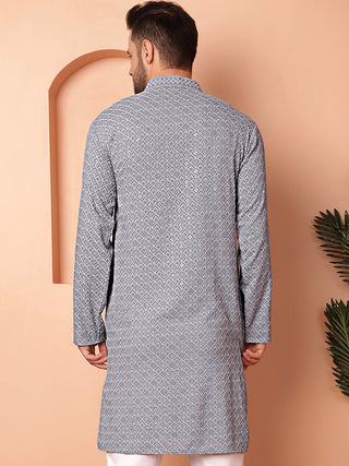 Men's Grey Embroidered and Sequence Kurtas