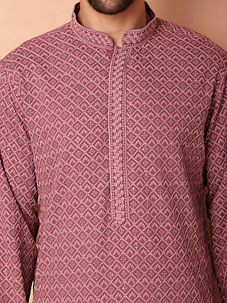 Men's Magenta Embroidered and Sequence Kurtas