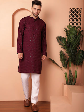 Men's Purple Embroidered and Sequence Kurtas