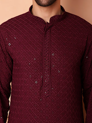 Men's Purple Embroidered and Sequence Kurtas