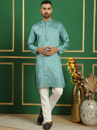 Men Purple Embroidered and Sequence Kurtas