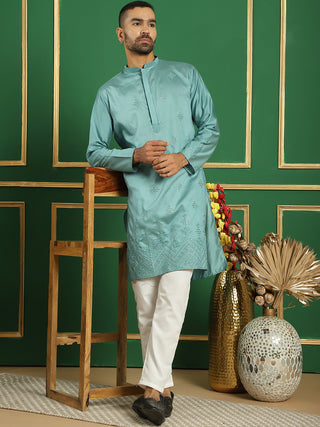 Men Purple Embroidered and Sequence Kurtas