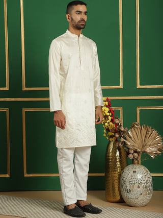 Men Pista Green Embroidered and Sequence Kurtas