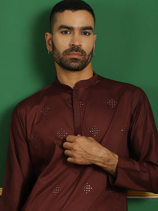 Men Black Embroidered and Sequence Kurtas