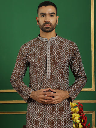 Men Brown Printed Kurtas