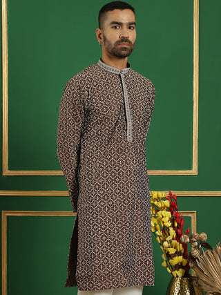 Men Brown Printed Kurtas