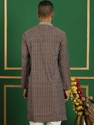 Men Brown Printed Kurtas