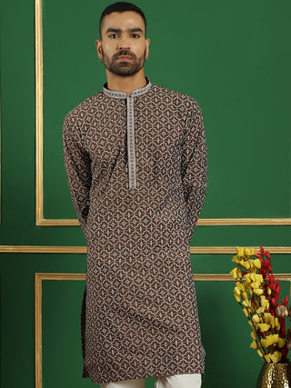 Men Brown Printed Kurtas