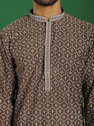 Men Brown Printed Kurtas