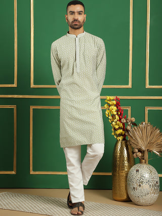 Men Blue Embroidered and Sequence Kurtas