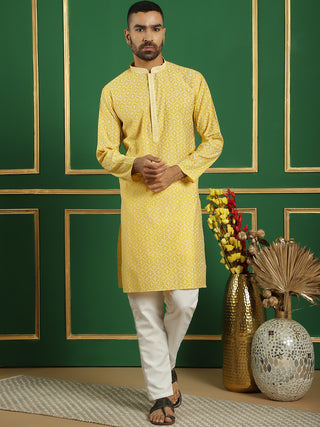 Men Grey Embroidered and Sequence Kurtas