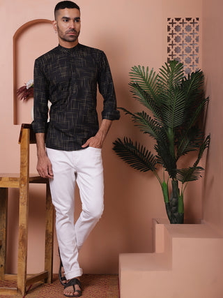 Men Woven Design Short Kurta