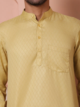 Beige Woven Design Short Kurta for Men