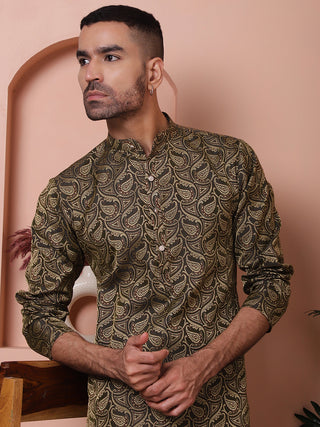 Men Black Silk Blend Straight Kurtas