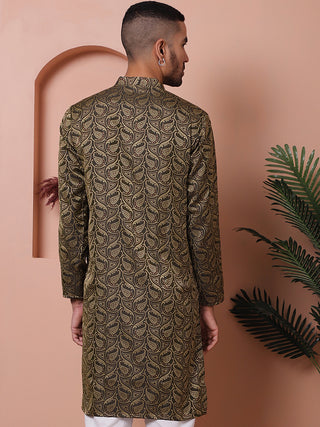 Men Black Silk Blend Straight Kurtas