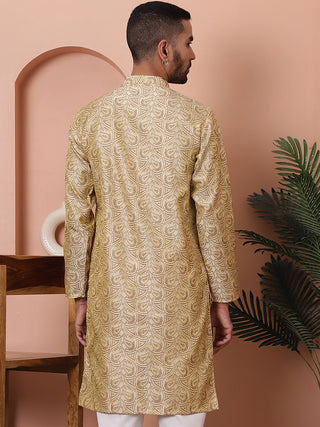 Men Golden Silk Blend Straight Kurtas