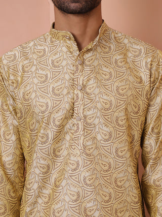 Men Golden Silk Blend Straight Kurtas