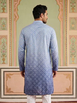 Blue Ombre Printed Kurta For Men