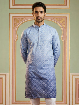 Blue Ombre Printed Kurta For Men