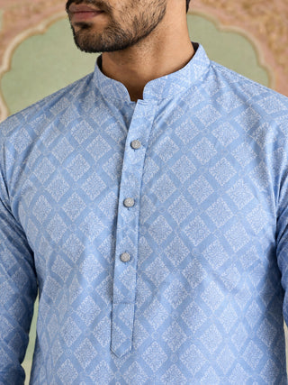 Blue Ombre Printed Kurta For Men