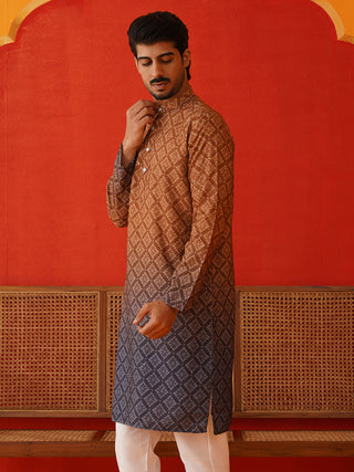 Brown Ombre Printed Kurtas For Men