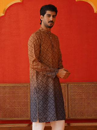 Brown Ombre Printed Kurtas For Men