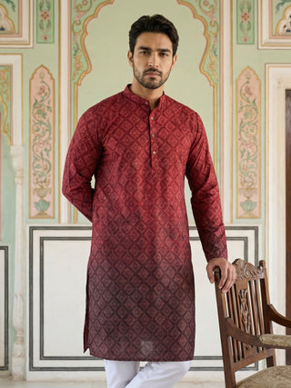 Maroon Ombre Printed Kurta For Men