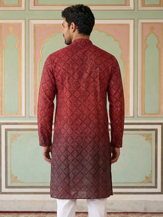 Maroon Ombre Printed Kurta For Men