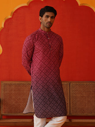 Maroon Ombre Printed Kurtas For Men