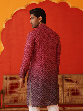 Maroon Ombre Printed Kurtas For Men