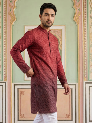 Maroon Ombre Printed Kurta For Men